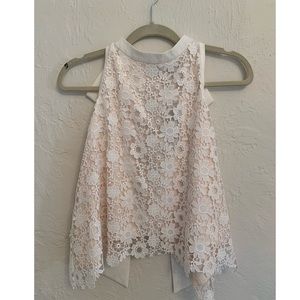 White Halter lace bow top